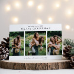 Cartes Pour Fêtes Annuelles Collage photo minimaliste Noël moderne<br><div class="desc">Carte de Noël moderne avec un simple collage photo avec trois de vos photos préférées,  ainsi que le message de bienvenue éditable "Nous vous souhaitons un très joyeux Noël".</div>
