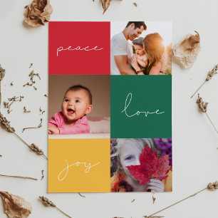 Cartes Pour Fêtes Annuelles Collage photo minimaliste Peace Love Joy 3