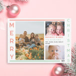 Cartes Pour Fêtes Annuelles Collage photo minimaliste rose et vert doux<br><div class="desc">Couleurs douces rose et vert accentuent ce collage photo minimal avec trois photos. Joyeux Noël en rose pastel et vert texte encadre les photos dans la typographie minimaliste moderne. Une façon très simple mais élégante d'envoyer vos désirs les plus chauds. Personnalisez avec vos photos, votre nom de famille et vos...</div>