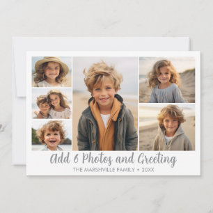 Cartes Pour Fêtes Annuelles Collage photo moderne 6 - blanc avec écriture gris