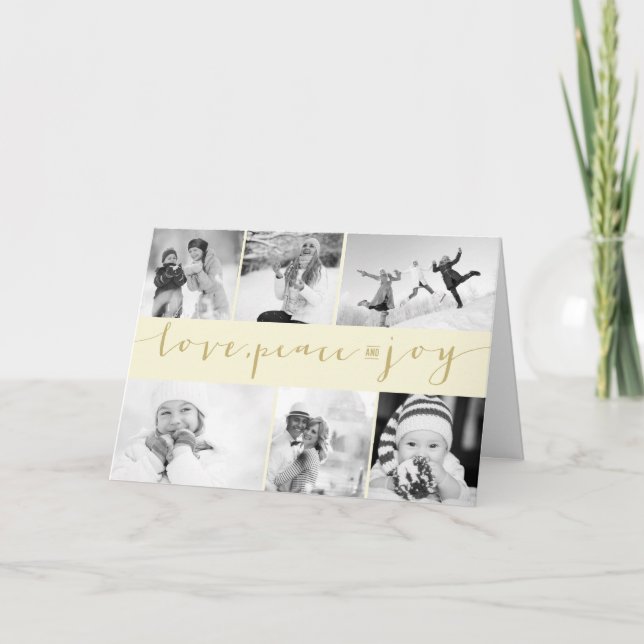 Cartes Pour Fêtes Annuelles Collage photo moderne de calligraphie Amour Paix J (Devant)