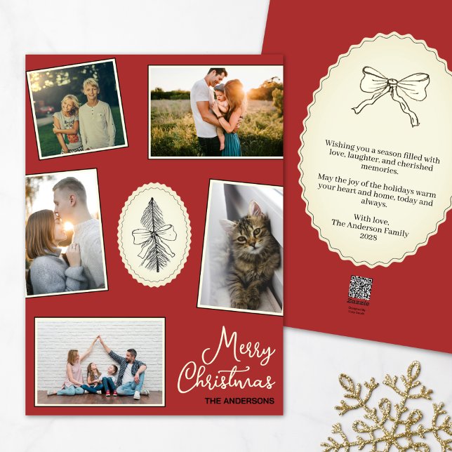 Cartes Pour Fêtes Annuelles Collage photo moderne main tiré arbre rouge (Créateur téléchargé)