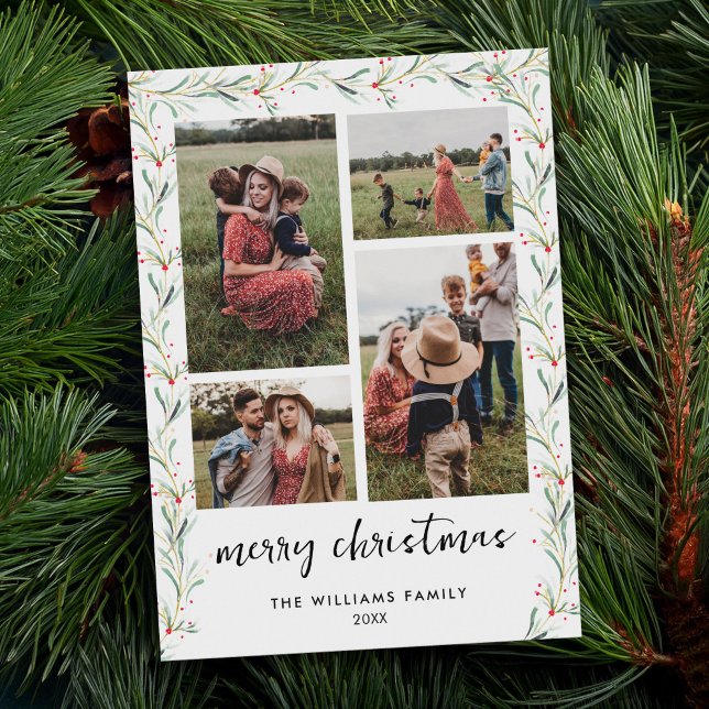 Cartes Pour Fêtes Annuelles Collage photo moderne Minimal Noël Botanique (Créateur téléchargé)