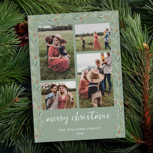 Cartes Pour Fêtes Annuelles Collage photo moderne Minimal Noël Botanique (Créateur téléchargé)