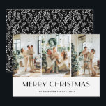 Cartes Pour Fêtes Annuelles Collage photo moderne noir et blanc<br><div class="desc">Elégante photo en noir et blanc Joyeuse carte de Noël avec un collage photo sur un arrière - plan blanc clair et un motif vert noir et blanc à l'arrière. Personnalisez facilement cette carte photo de Noël avec vos photos,  votre nom de famille et l'année.</div>