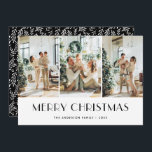 Cartes Pour Fêtes Annuelles Collage photo moderne noir et blanc<br><div class="desc">Elégante photo en noir et blanc Joyeuse carte de Noël avec un collage photo sur un arrière - plan blanc clair et un motif vert noir et blanc à l'arrière. Personnalisez facilement cette carte photo de Noël avec vos photos,  votre nom de famille et l'année.</div>
