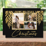 Cartes Pour Fêtes Annuelles Collage photo multi-tropicale Noël<br><div class="desc">Trois photos accentuées avec des frondes de palmier en faux parties scintillant sur un arrière - plan noir (voir plus de couleurs dans notre magasin), ces cartes photos de Noël de vacances ont vos noms sur le fond en lettres chic. Sélectionnez Matte pour le papier le plus lourd et High...</div>