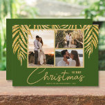 Cartes Pour Fêtes Annuelles Collage photo multiple Noël<br><div class="desc">Trois photos accentuées de frondes de palmier en faux parties scintillant sur un arrière - plan vert foncé (voir plus de couleurs dans notre magasin), ces cartes de photos de Noël ont vos noms sur le fond en lettres chic. Sélectionnez Matte pour le papier le plus lourd et High Definition...</div>