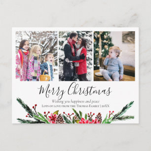 Cartes Pour Fêtes Annuelles Collage photo simple floral de la couronne de Noël