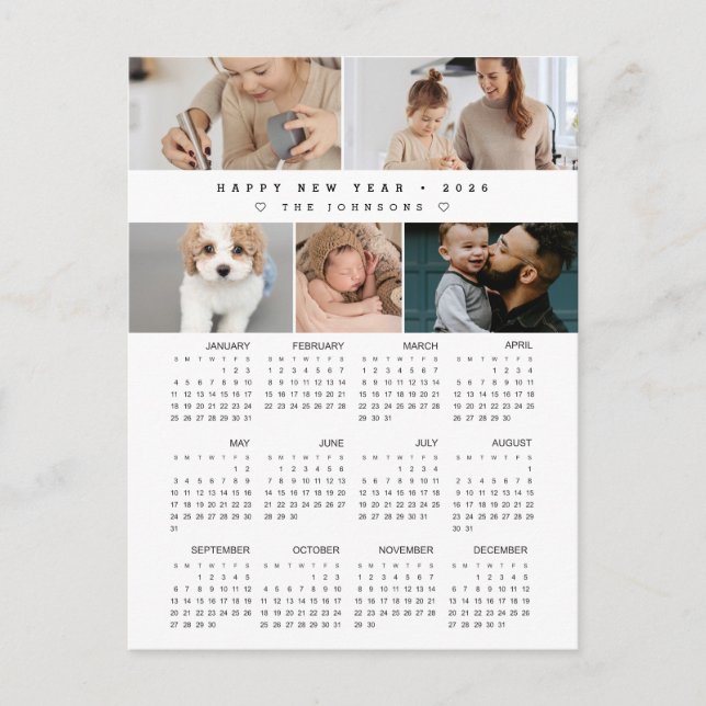 Cartes Pour Fêtes Annuelles Collage Photos de famille Bonne année 2026 Calendr (Devant)