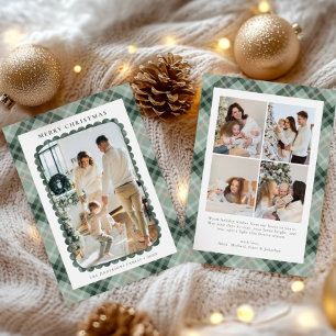 Cartes Pour Fêtes Annuelles Colle de photo de Noël gaufrage tartan vert