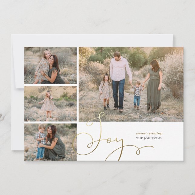 Cartes Pour Fêtes Annuelles Collection Gold Joy Multi Photo Holiday Card (Devant)