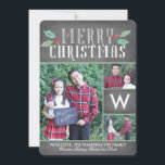 Cartes Pour Fêtes Annuelles Collection moderne de Hollies<br><div class="desc">This 3-photo Christmas card fea monogram and a simple and sweet sensit,  all on a chalkboard background.</div>