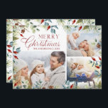 Cartes Pour Fêtes Annuelles Collection photo de Noël Joyeux moderne Winter Gre<br><div class="desc">Une carte de Noël moderne pour vos mailings de vacances,  le design simple comprend un collage photo de 3 pour vos photos préférées avec Joyeux Noël en typographie rouge. La carte est encadrée d'une bordure aquarelle de verdure hivernale assortie. Personnalisez l'envers avec votre message de vacances.</div>