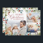 Cartes Pour Fêtes Annuelles Collection photo de Noël Joyeux moderne Winter Gre<br><div class="desc">Une carte de Noël moderne pour vos mailings de vacances,  le design simple comprend un collage photo de 3 pour vos photos préférées avec Joyeux Noël en typographie rouge. La carte est encadrée d'une bordure aquarelle de verdure hivernale assortie. Personnalisez l'envers avec votre message de vacances.</div>