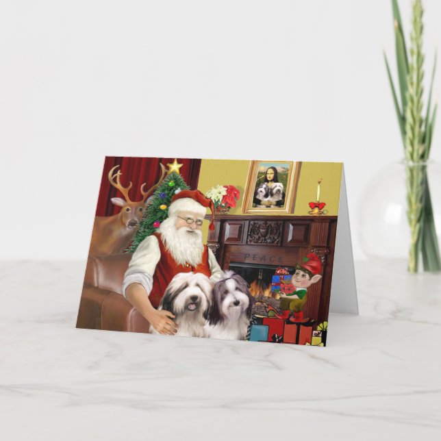 Cartes Pour Fêtes Annuelles Collie barbu de Père Noël (Devant)