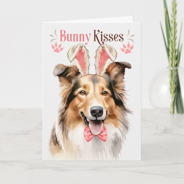 Cartes Pour Fêtes Annuelles Collie Chien à Bunny Oreilles pour Pâques (Devant)
