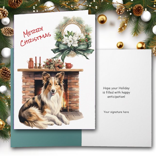 Cartes Pour Fêtes Annuelles Collie Dog Cheminée Christmas Eve Card (Créateur téléchargé)
