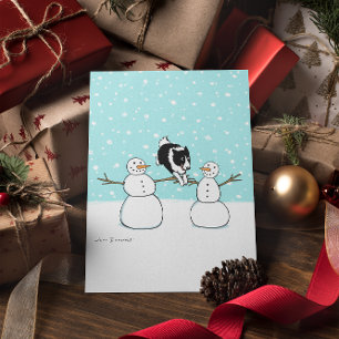 Cartes Pour Fêtes Annuelles Collie frontalier avec les neigeurs   Noël de chie