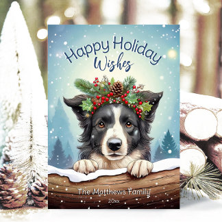 Cartes Pour Fêtes Annuelles Collie frontalier dans la forêt russe de neige heu