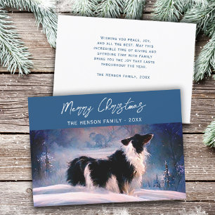 Cartes Pour Fêtes Annuelles Collie frontalier en hiver paysage neigeux Noël