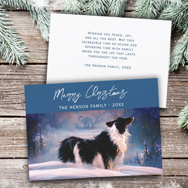 Cartes Pour Fêtes Annuelles Collie frontalier en hiver paysage neigeux Noël (Créateur téléchargé)