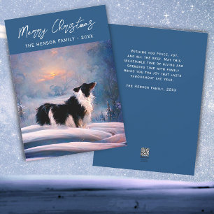 Cartes Pour Fêtes Annuelles Collie frontalier en hiver paysage neigeux Noël