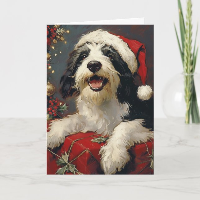Cartes Pour Fêtes Annuelles Collie vintage personnalisé Noël (Devant)