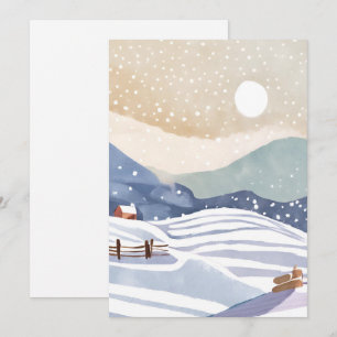 Cartes Pour Fêtes Annuelles Collines hivernales pastel aquarelle