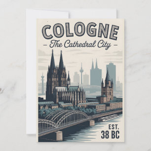 Cartes Pour Fêtes Annuelles Cologne Allemagne Rétro Skyline Paysage Urbain Voy