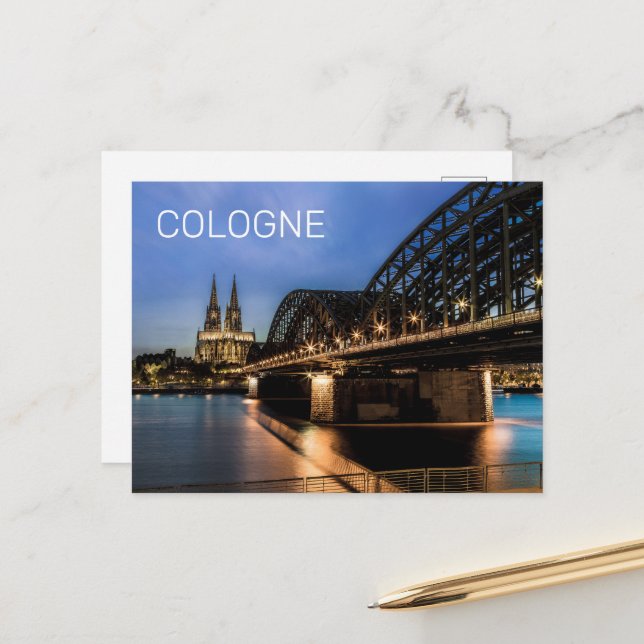 Cartes Pour Fêtes Annuelles Cologne Cityscape Allemagne Dom Souvenir de nuit (Devant/Arrière en situation)