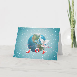 Cartes Pour Fêtes Annuelles Colombe blanche sur la planète Terre avec le texte