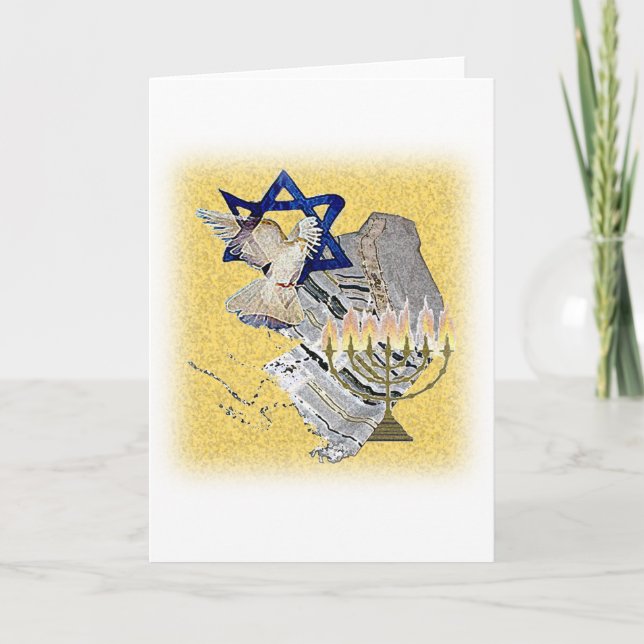 Cartes Pour Fêtes Annuelles Colombe Tallit Menorah avec l'arrière - plan (Devant)