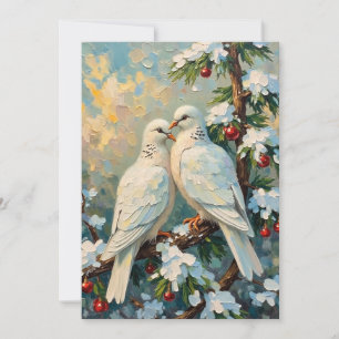 Cartes Pour Fêtes Annuelles Colombes de Noël vintage sur une branche d'Évègre