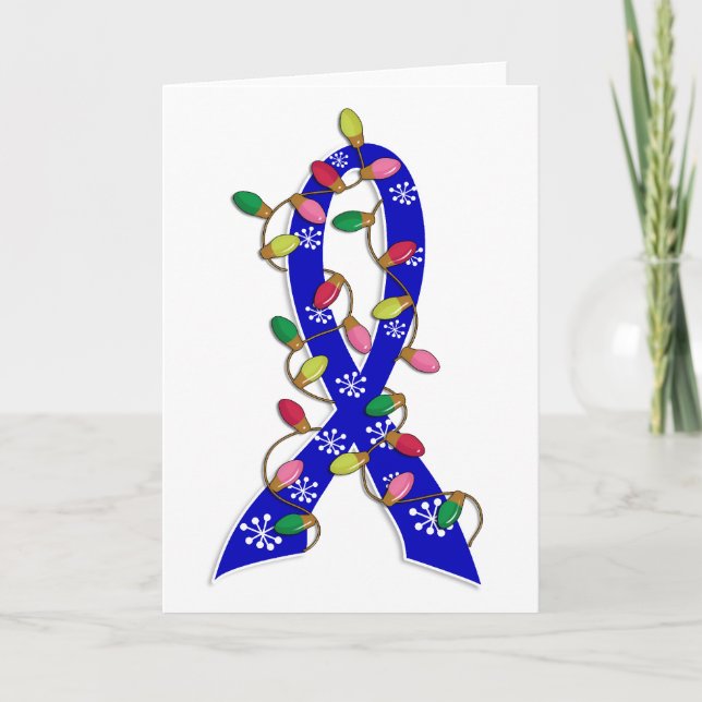 Cartes Pour Fêtes Annuelles Colon Cancer Feux de Noël Ruban (Devant)