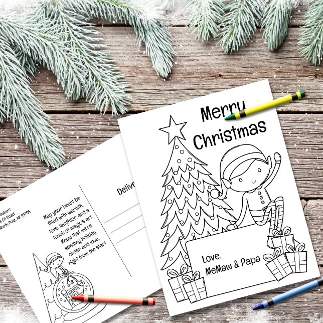 Cartes Pour Fêtes Annuelles Coloration Elf Christmas (Spark your child's creativity this holiday season with our Christmas Elf Coloring Postcard! )