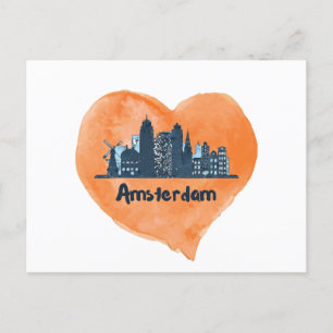 Cartes Pour Fêtes Annuelles Coloré Amsterdam City Skyline Watercolor Heart P