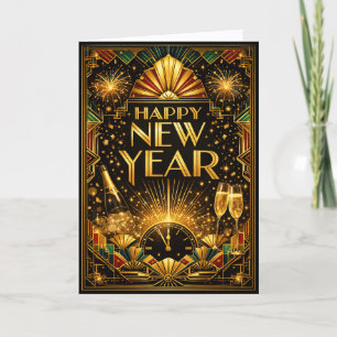 Cartes Pour Fêtes Annuelles Coloré Art Déco Bonne Année en Or