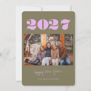 Cartes Pour Fêtes Annuelles Coloré Bold Boho Olive 2 Photo 2026 Nouvel An 