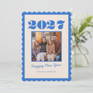 Cartes Pour Fêtes Annuelles Coloré Bold Festif Bleu Deux Photo 2026 Nouvel An