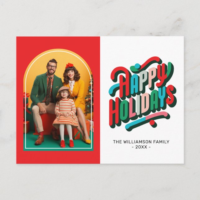 Cartes Pour Fêtes Annuelles Coloré Festive Retro Arch Famille Photo (Devant)