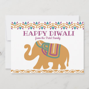 Cartes Pour Fêtes Annuelles Coloré Happy Diwali Elephant et photo de famille