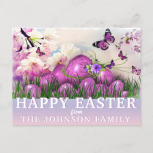Cartes Pour Fêtes Annuelles Coloré HAPPY EASTER Purple Papillons OEufs