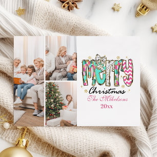 Cartes Pour Fêtes Annuelles Coloré Retro 3 Photo Joyeux Noël