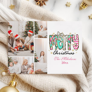 Cartes Pour Fêtes Annuelles Coloré Retro 4 Photo Joyeux Noël