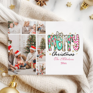 Cartes Pour Fêtes Annuelles Coloré Retro 5 Photo Joyeux Noël