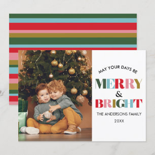 Cartes Pour Fêtes Annuelles Coloré Retro Merry & Bright Christmas Photo