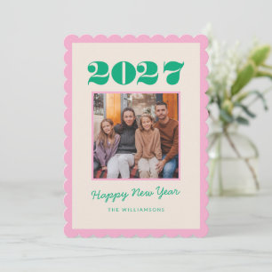 Cartes Pour Fêtes Annuelles Coloré Rose Vert Gras Deux Photo 2026 Nouvel An