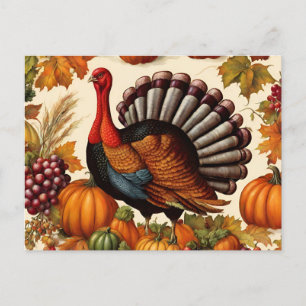 Cartes Pour Fêtes Annuelles Coloré Vintage Thanksgiving Harvest et Turquie