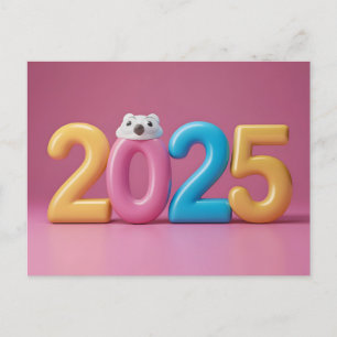 Cartes Pour Fêtes Annuelles Colorée 2025 Bonne année avec l'ours mignon